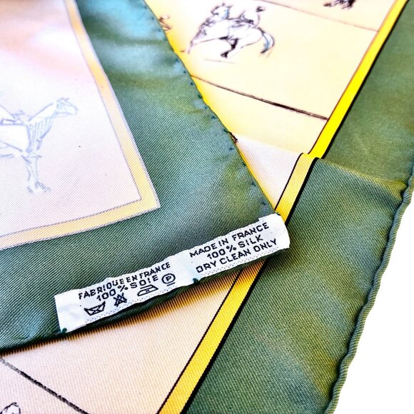 HERMES Paris Silk Scarf Equestrian Horse & Rider VOYAGE AU NIGER Green New 16" - Picture 5 of 16